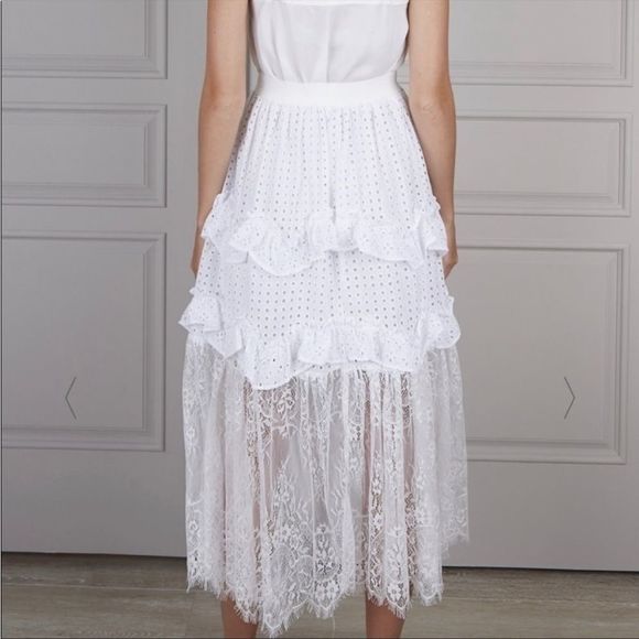 Senlis Lila White Eyelet & Lace Midi Skirt NWOT - Picture 4 of 10
